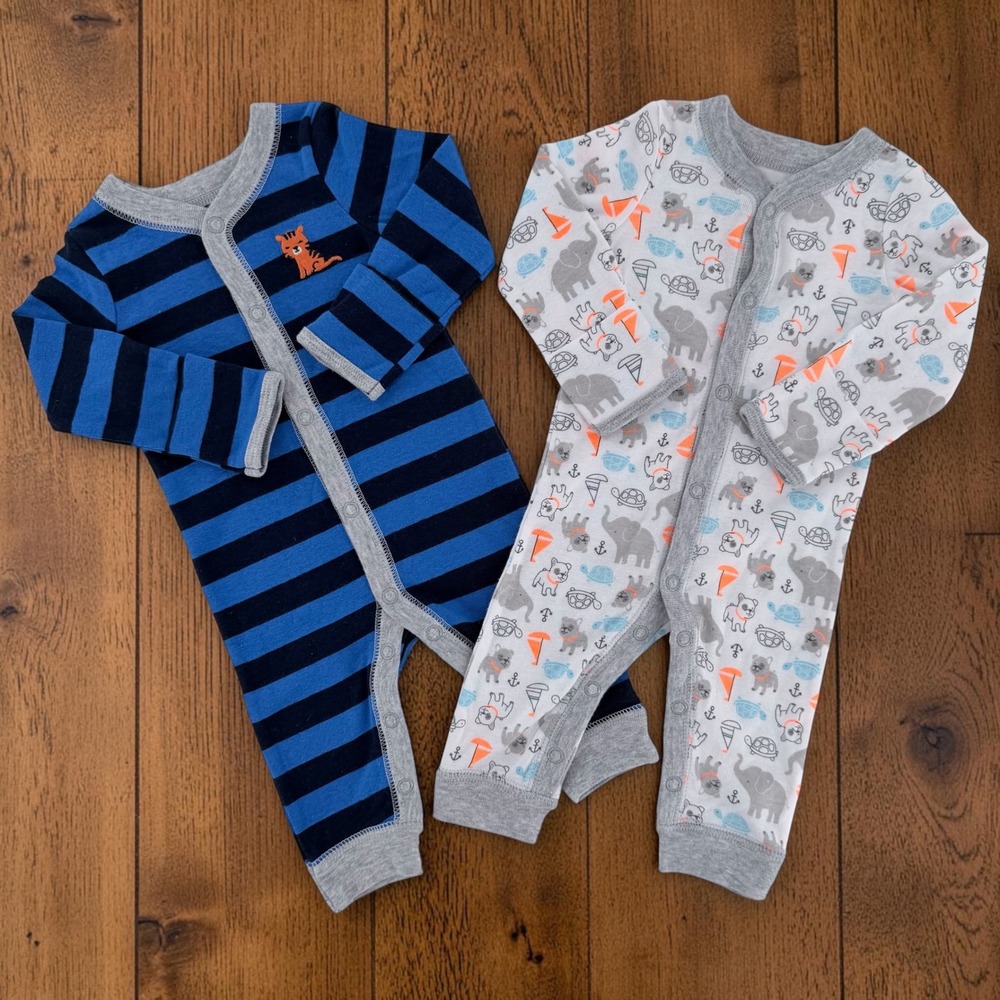 Carter's Newborn Pajamas Footless Snap Rompers Set of 2 Unisex Animal Print